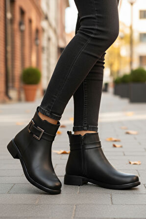 Siyah Cilt Fermuarlı Kaymaz İçi Polarlı Kadın Bot 209144 Z