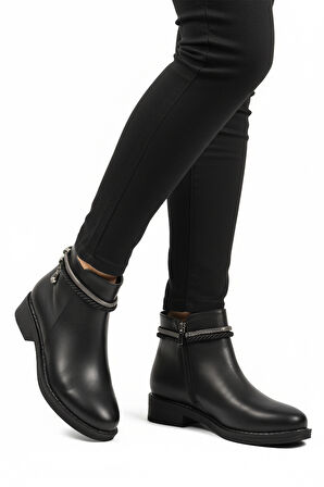 Siyah Cilt Fermuarlı Kaymaz Bot 325126 Z