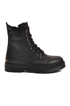 Siyah Cilt Kürklü Bağcıklı Fermuarlı Kaymaz Kadın Bot 525383 Z