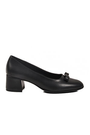 Siyah Cilt Fiyonk Kurdeleli Kadın Topuklu Ayakkabı 519081 Z