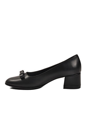 Siyah Cilt Fiyonk Kurdeleli Kadın Topuklu Ayakkabı 519081 Z