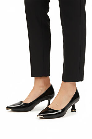 Siyah Kırışık İnce Kısa Topuklu Kadın Abiye Ayakkabı 357171 Z