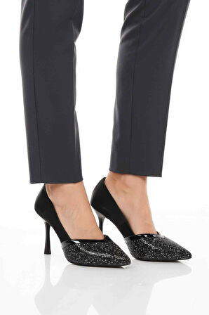 Siyah Saten Taş İşlemeli Kadın Abiye Ayakkabı 357192 Z