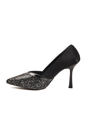 Siyah Saten Taş İşlemeli Kadın Abiye Ayakkabı 357192 Z