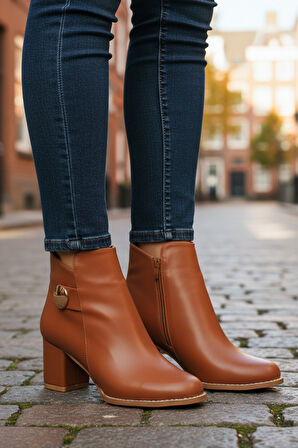 Taba Dar Kalıp İçi Polarlı Fermuarlı Topuklu Kadın Bot 262325 Z