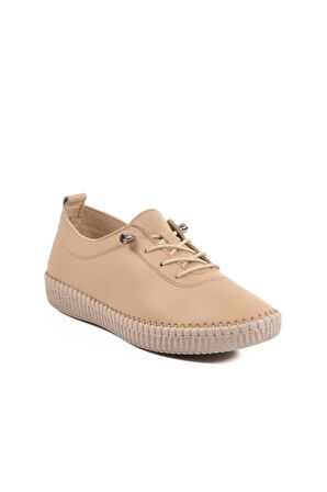 Pepita Krem Hakiki Deri Anatomik Kadın Casual Ayakkabı 7230 Z