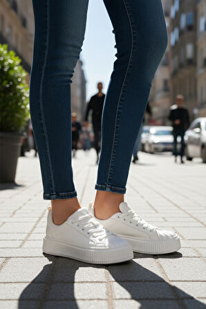 Beyaz Bağcıklı Unisex Spor Ayakkabı Grov 410 G