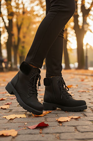 Siyah Zümrüt İçi Polarlı Kaymaz Kadın Bot Marc 4030 Z