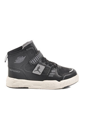 Siyah Cırtlı Bilek Boy Erkek Çocuk Sneaker King Uzun F