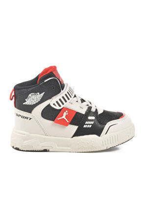 Siyah Kırmızı Cırtlı Bilek Boy Erkek Çocuk Sneaker King Uzun P