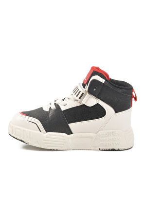 Siyah Kırmızı Cırtlı Bilek Boy Erkek Çocuk Sneaker King Uzun P