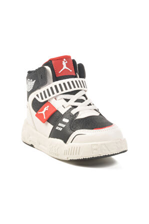 Siyah Kırmızı Cırtlı Bilek Boy Erkek Çocuk Sneaker King Uzun P