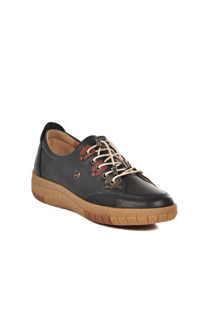 Siyah Hakiki Deri Ortopedik Kadın Casual Ayakkabı 401 Z