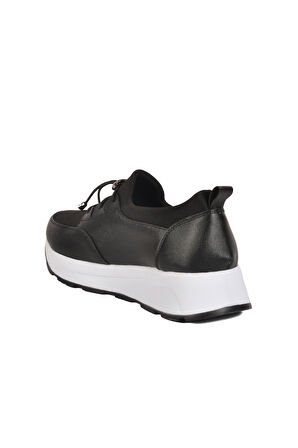 Siyah Beyaz Kilit Bağcıklı Kadın Casual Ayakkabı 1706 Z