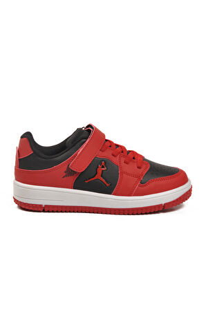 Kırmızı Siyah Cırtlı Erkek Çocuk Sneaker Haykat Kısa F