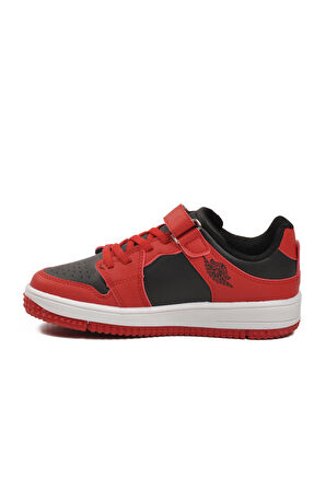 Kırmızı Siyah Cırtlı Erkek Çocuk Sneaker Haykat Kısa F