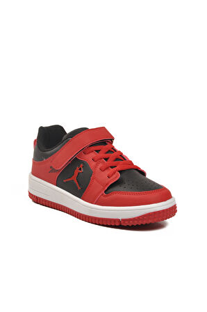 Kırmızı Siyah Cırtlı Erkek Çocuk Sneaker Haykat Kısa F
