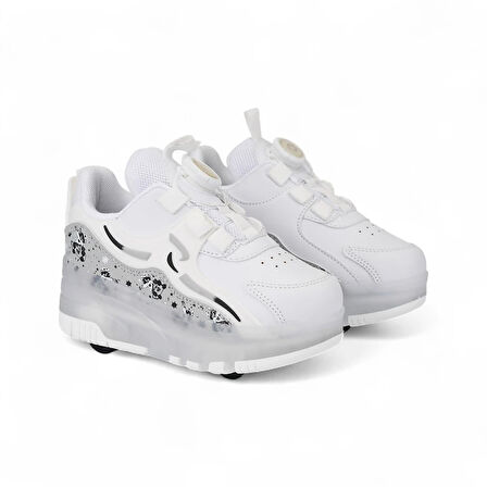 Beyaz Işıklı Patenli Ortopedik Unisex Çocuk Spor Ayakkabı Nils