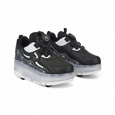 Siyah Işıklı Patenli Ortopedik Unisex Çocuk Spor Ayakkabı Nils