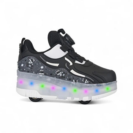 Siyah Işıklı Patenli Ortopedik Unisex Çocuk Spor Ayakkabı Nils