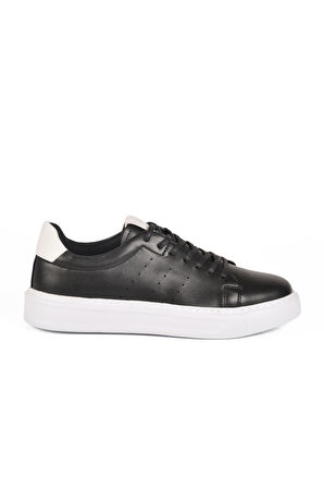 Siyah Beyaz Bağcıklı Hafif Erkek Sneaker 136 M
