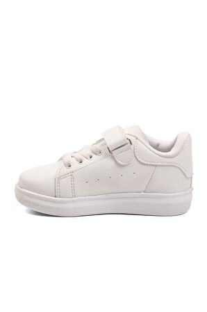 Beyaz Cırtlı Hafif Esnek Unisex Çocuk Spor Ayakkabı 2540-26K P