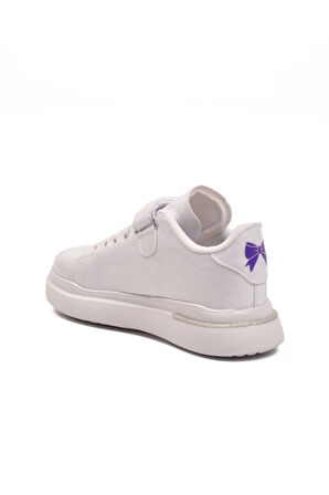 Beyaz Rugan Simli Cırtlı Hafif Kız Çocuk Spor Ayakkabı 2540-26K F