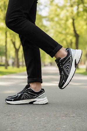 Siyah Gümüş Hafızalı Taban Hafif Esnek Fileli Unisex Spor Ayakkabı Dipper G