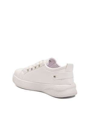 Beyaz Bağcıklı Hafif Deri Kadın Spor Ayakkabı 201 G