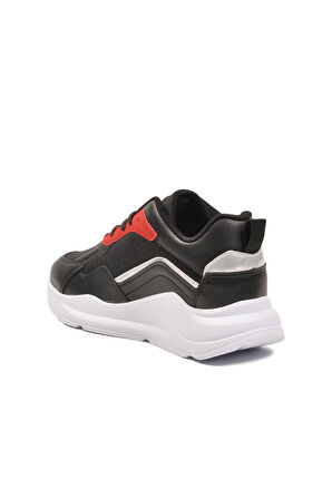 Siyah Bordo Kalın Taban Bağcıklı Kadın Spor Ayakkabı 051 G