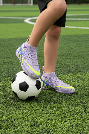 Lila Mor Çoraplı Çocuk Halı Saha Ayakkabısı Air 600 F