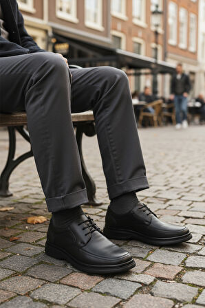 Siyah Hakiki Deri Erkek Casual Ayakkabı DSN 2038 M