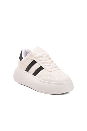 Beyaz Siyah Yüksek Taban Bağcıklı Unisex Sneaker DVS-01 Z