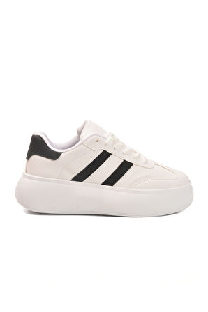 Beyaz Siyah Yüksek Taban Bağcıklı Unisex Sneaker DVS-01 Z