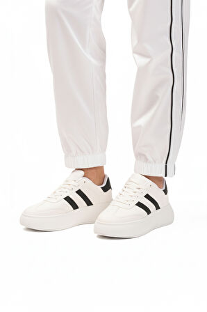 Beyaz Siyah Yüksek Taban Bağcıklı Unisex Sneaker DVS-01 Z