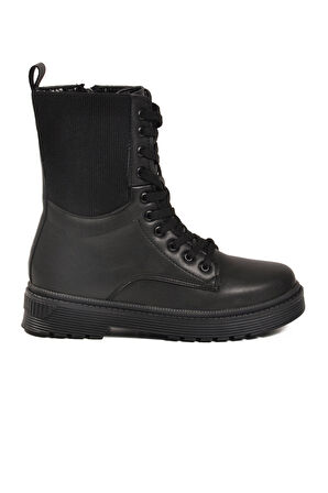 Siyah İçi Polarlı Fermuarlı Uzun Kaymaz Taban Kadın Bot 23002 Z