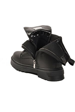 Siyah İçi Polarlı Fermuarlı Uzun Kaymaz Taban Kadın Bot 23002 Z