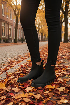 Siyah Nubuk İçi Polarlı Fermuarlı Kaymaz Kadın Bot 24071 Z