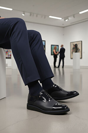 Lacivert Rugan Hakiki Deri Erkek Klasik Ayakkabı 6590 M