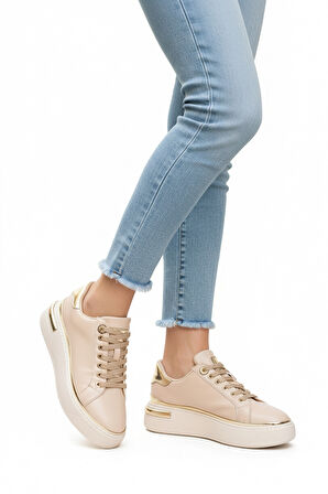 Bej Bağcıklı Hafif Kadın Sneaker Lady 029 Z