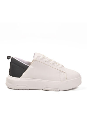 Beyaz Siyah Bağcıklı Unisex Spor Ayakkabı OZ-03 Z