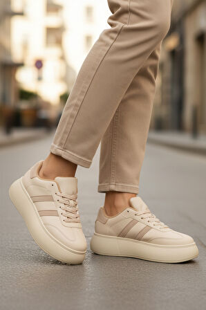 Bej Yüksek Taban Bağcıklı Unisex Sneaker DVS-01 Z
