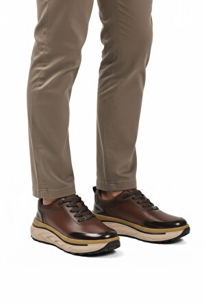 Kahve Hakiki Deri Bağcıklı Erkek Sneaker 152-22390 M