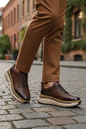 Kahve Hakiki Deri Bağcıklı Erkek Sneaker 152-22390 M