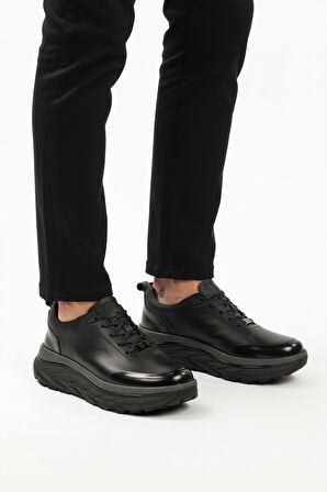 Siyah Hakiki Deri Bağcıklı Erkek Sneaker 152-22390 M