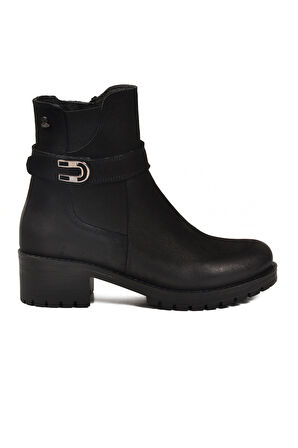 Siyah Nubuk Hakiki Deri Polarlı Kaymaz Kadın Bot 3376K Z