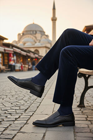 Siyah Hakiki Deri Kaymaz Taban Erkek Klasik Ayakkabı 916 M