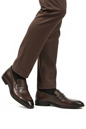 Kahve Hakiki Deri Kaymaz Taban Erkek Klasik Ayakkabı 854 M