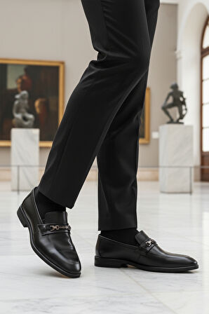 Siyah Hakiki Deri Kaymaz Taban Erkek Klasik Ayakkabı 854-T M