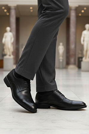 Siyah Hakiki Deri Kaymaz Taban Erkek Klasik Ayakkabı 395 M